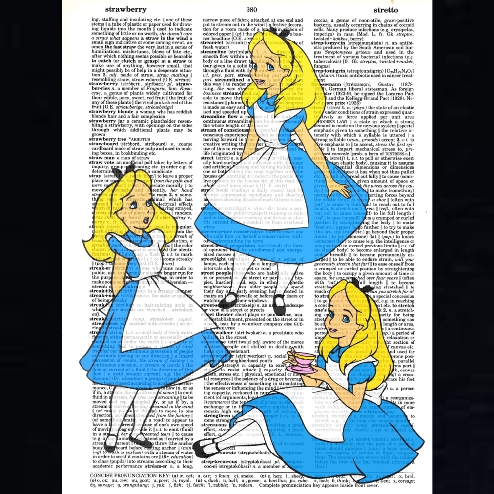 Alice in Wonderland Triple Alice Vintage Dictionary Art Pri…